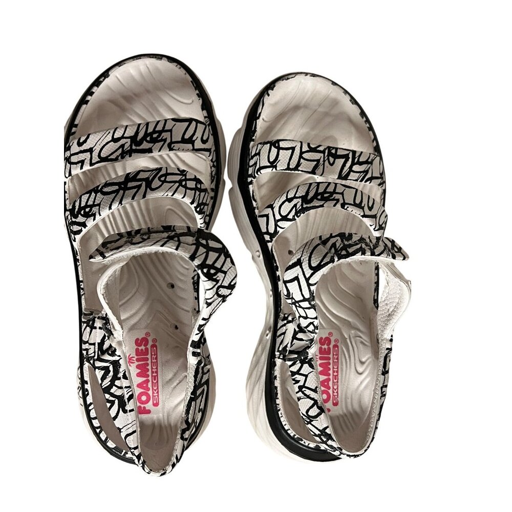 Skechers Foamies Women's Platform Sandals - Size 7 White & Black Graffiti Print - Picture 5 of 8